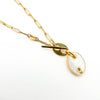 Paperclip Chain Mother of Pearl Charm Toggle Necklace 14K Yellow Gold