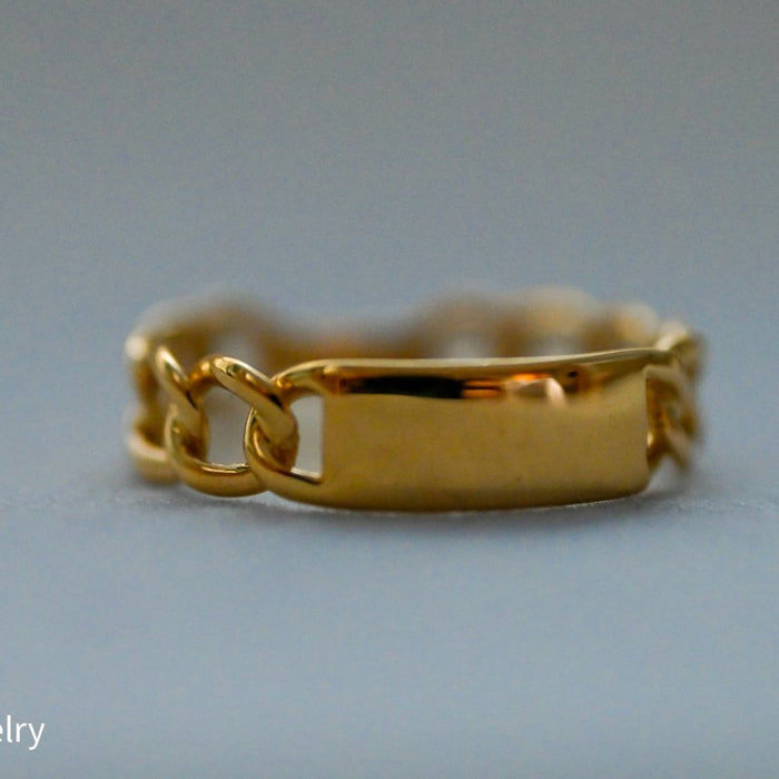 Curb Link Plate Ring 14K Yellow Gold