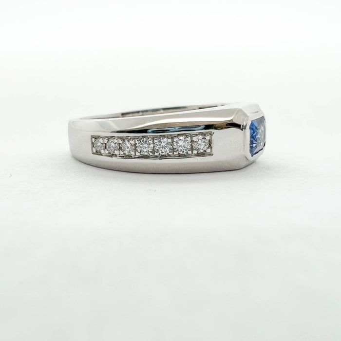 Emerald Cut Sapphire and Diamond Band Ring 14K White Gold