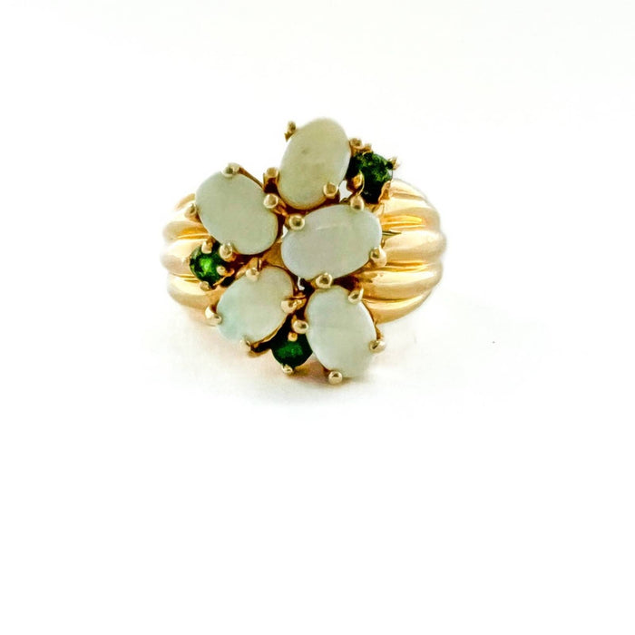 14K Yellow Gold Opal and Emerald Vintage Ring