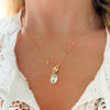 Paperclip Chain Mother of Pearl Charm Toggle Necklace 14K Yellow Gold