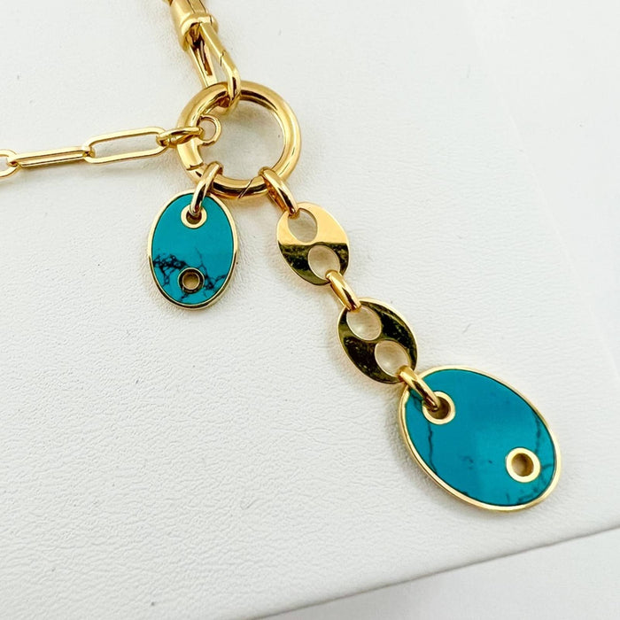 Turquoise Mariner Multifunctional Paperclip Necklace 14K Yellow Gold