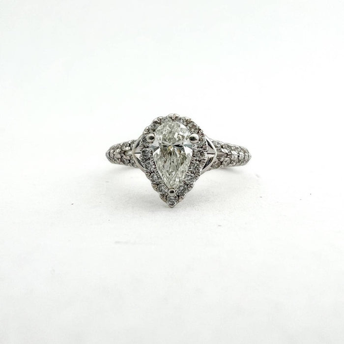 Pear-Shaped Diamond Frame Engagement Ring 14K White Gold