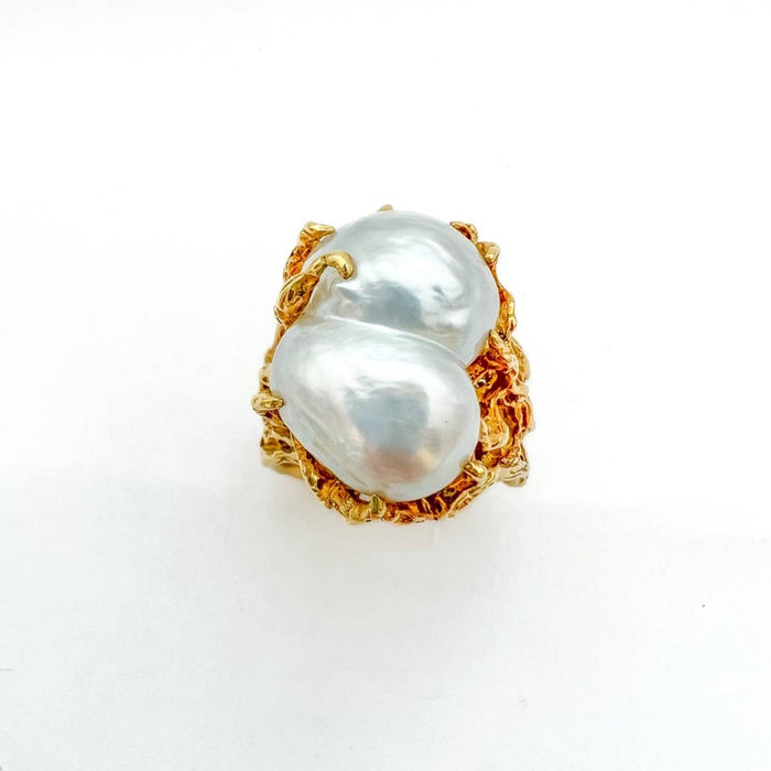 1970s Baroque South Sea Pearl 18K Yellow Gold Ring