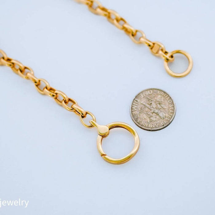 14K Yellow Gold Oval Rolo Chain Charm Necklace