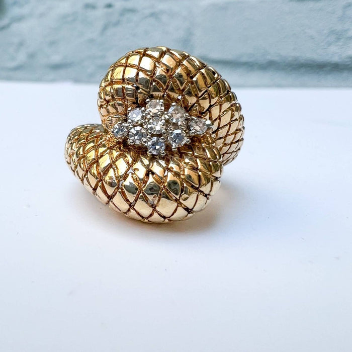 Vintage Diamond Cocktail Ring 14K Yellow Gold