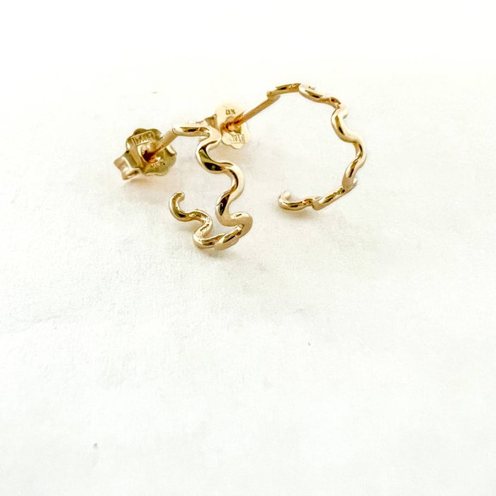 14k Yellow Gold zigzag Mini hoops earrings