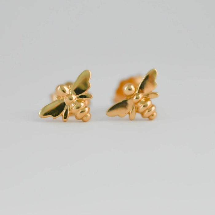 14K Yellow Gold Bee Stud Earrings.