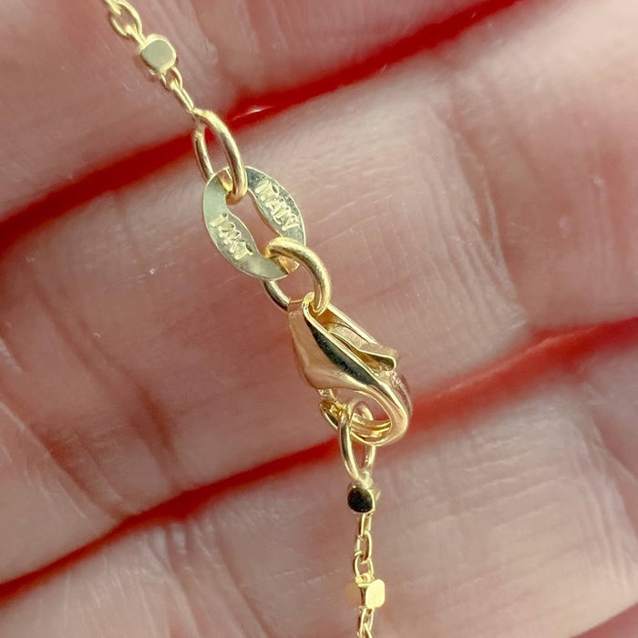 14k Yellow Gold Solid Square Bead Chain Necklace