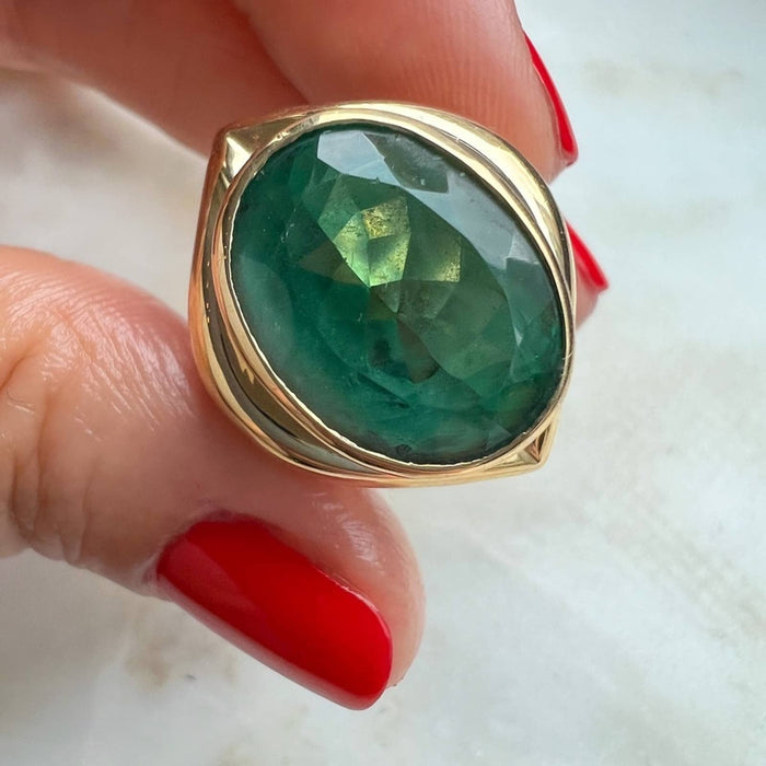 14K Yellow Gold Green Tourmaline Vintage Ring