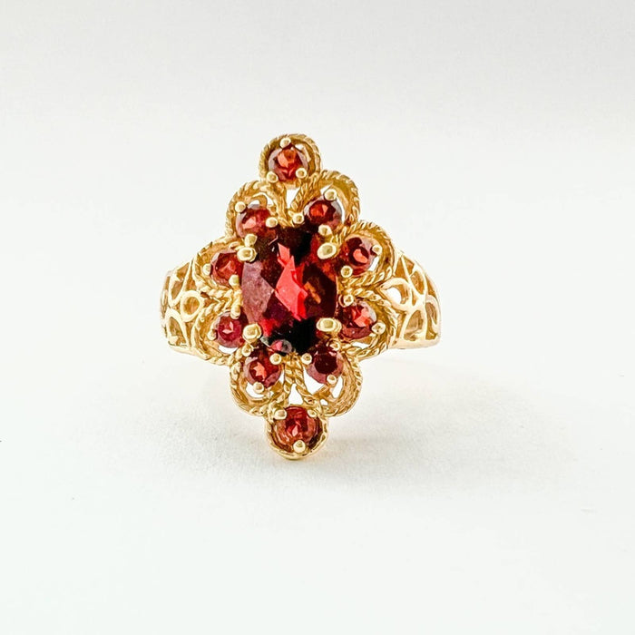 Antique Garnet 10K Yellow Gold Cluster Ring