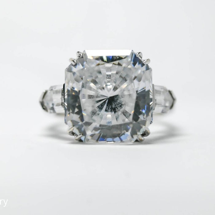 12 Carat White Topaz Cushion Cut Cocktail Ring 18K White Gold