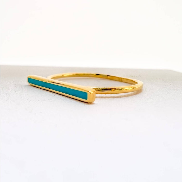 14K Yellow Gold Turquoise Bar Ring