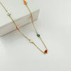 14K Yellow Gold Bright Enamel Heart Station Necklace