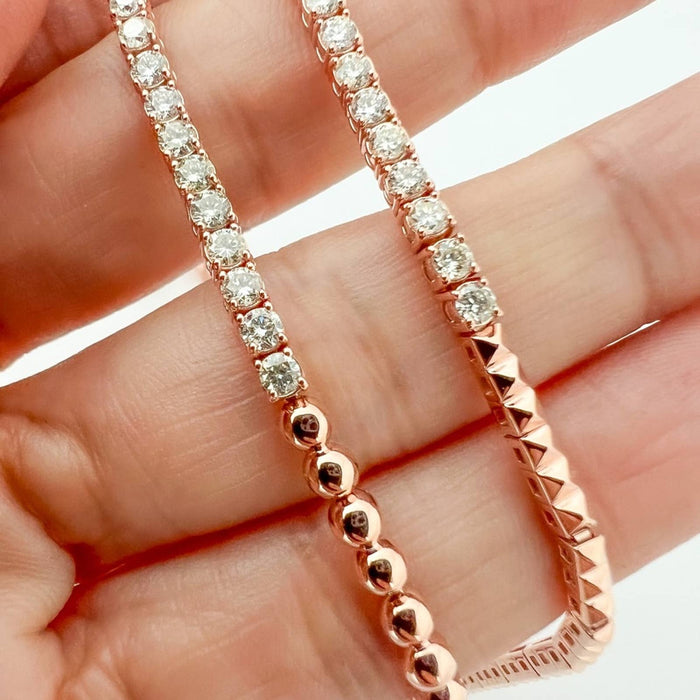 Gold Bead And Diamond Tennis Bracelet 14K Rose Gold