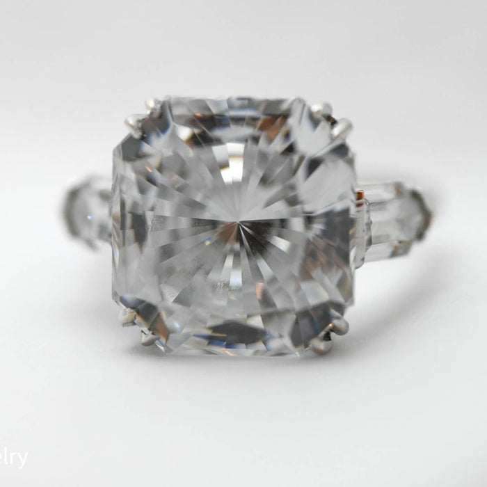 12 Carat White Topaz Cushion Cut Cocktail Ring 18K White Gold