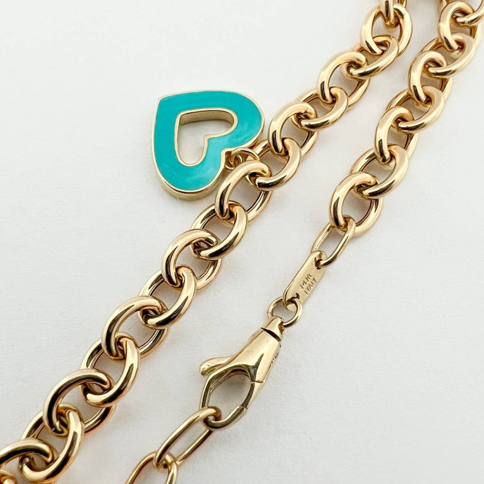 Rolo Link Bracelet with Turquoise Heart Charm 