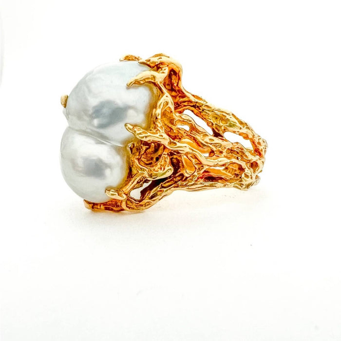 1970s Baroque South Sea Pearl 18K Yellow Gold Ring