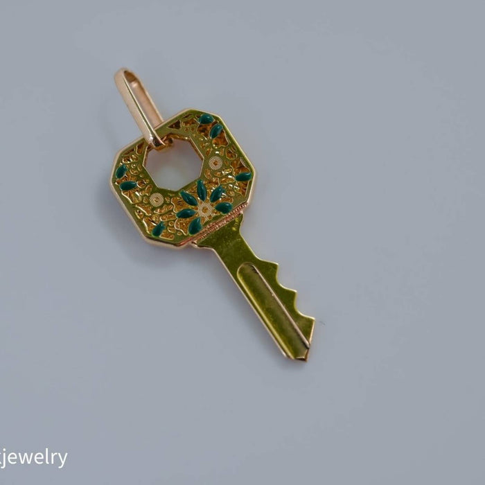 Enamel Key Pendant 14K Yellow Gold