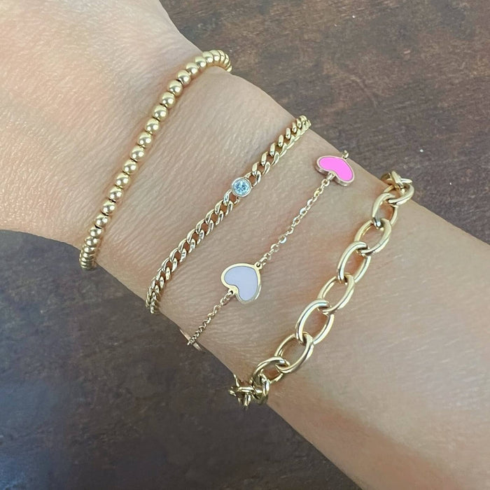 Pink Heart Station Bracelet 14k Yellow Gold