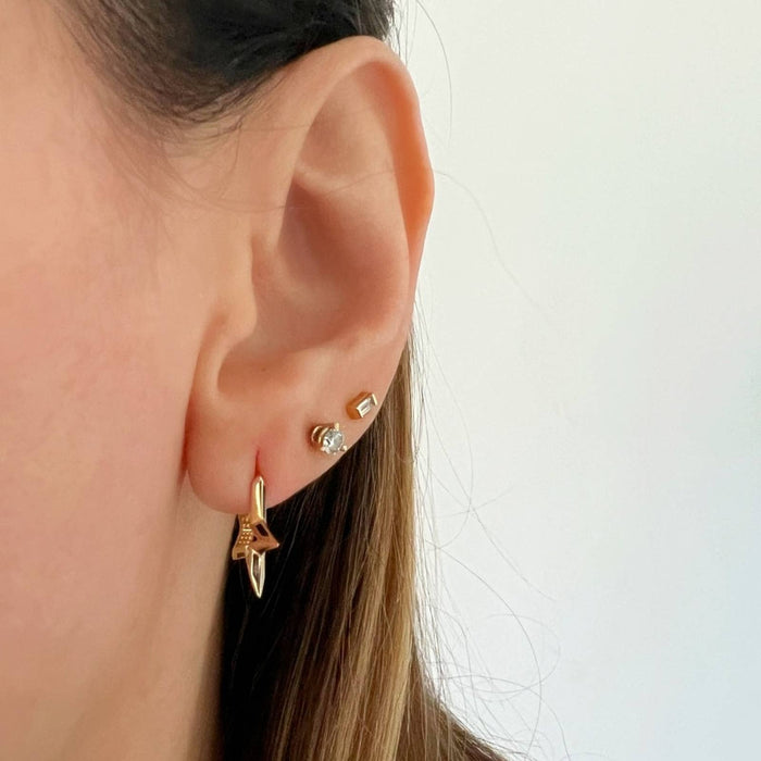 Black Enamel 14K Yellow Gold Star Hoop Earrings Earrings