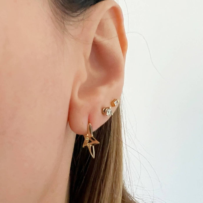 Black Enamel 14K Yellow Gold Star Hoop Earrings Earrings