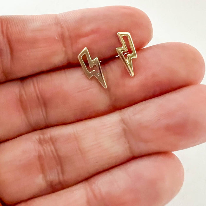 Lighting Bolt Stud Earrings 14K Yellow Gold