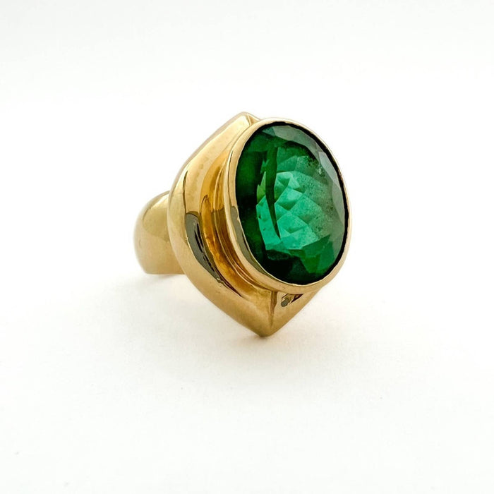 14K Yellow Gold Green Tourmaline Vintage Ring