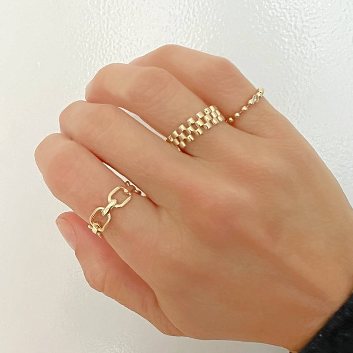 14K Yellow Gold Wide Chain Link Band Ring