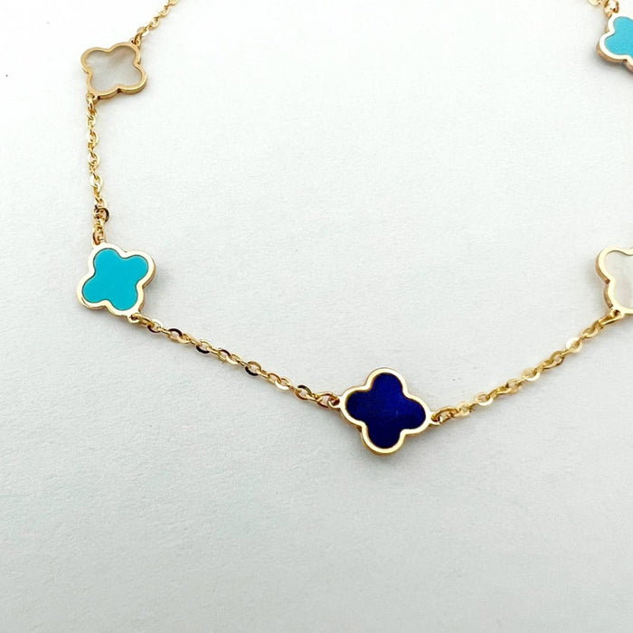 14K Yellow Gold Turquoise Clover Bracelet