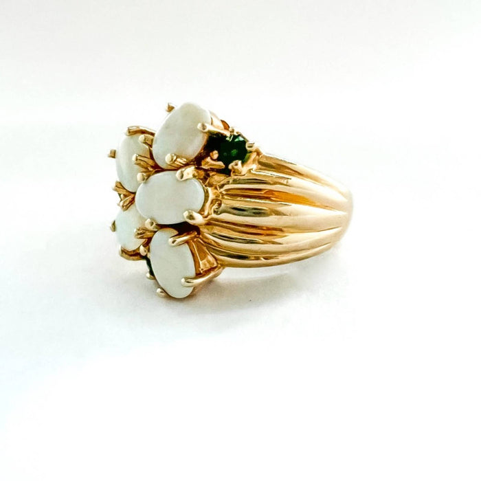 14K Yellow Gold Opal and Emerald Vintage Ring