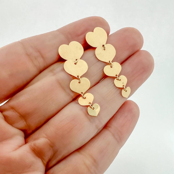 14K Yellow Gold Dangle Heart Earrings