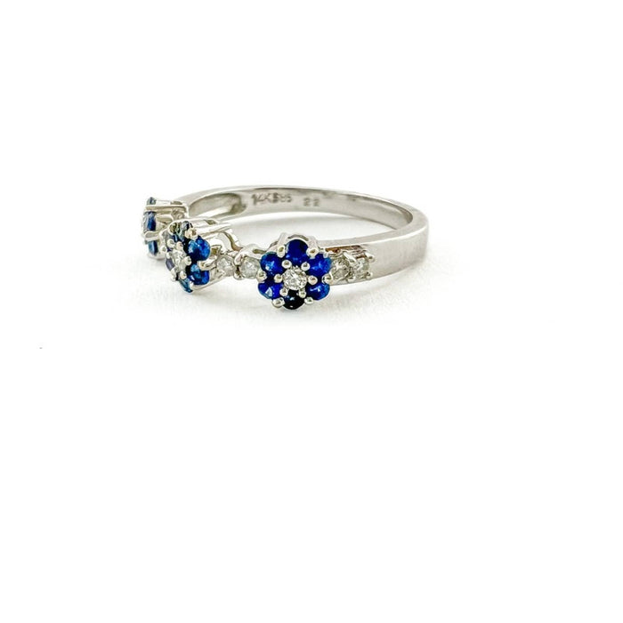 14K White Gold Sapphire and Diamond Flower Anniversary  Band Ring