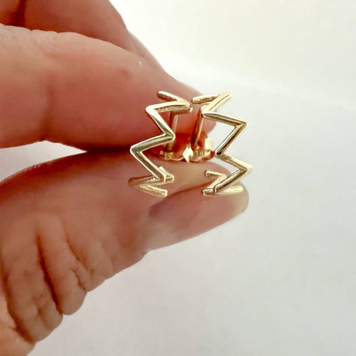 14k Yellow Gold zigzag Mini hoops earrings