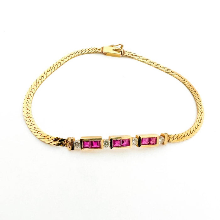 Vintage Ruby and Diamond Bracelet 14k Yellow Gold