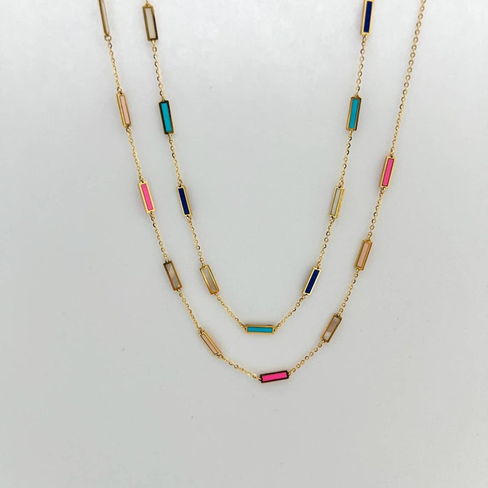 Inlay Alternate Color Bar Necklace 14K Yellow Gold