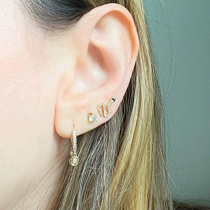 Diamond Snake Stud Earrings 14K Yellow Gold