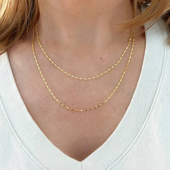 14k Yellow Gold Solid Square Bead Chain Necklace