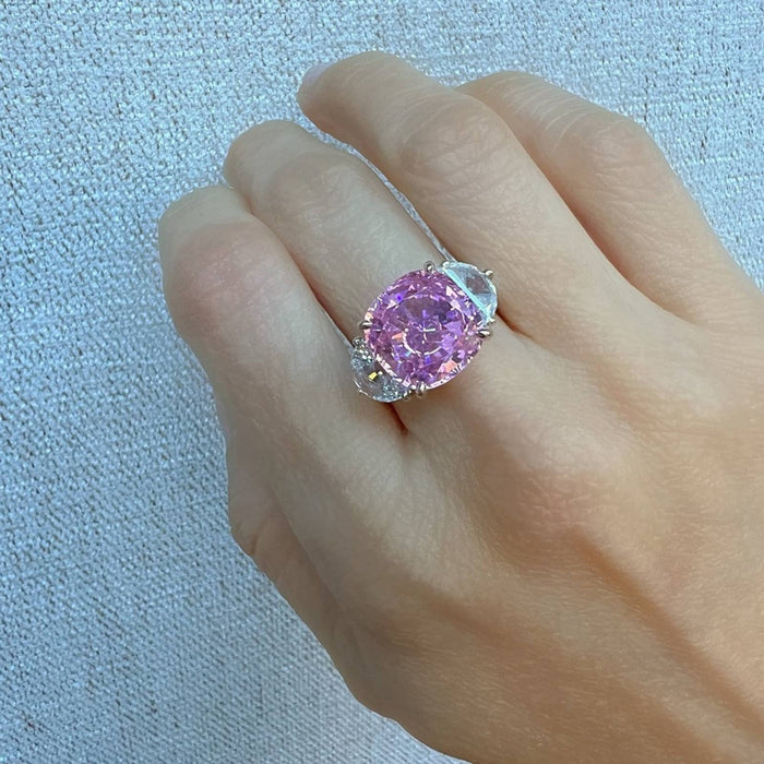 9 Carat Cushion Cut Pink Topaz Cocktail Ring 14k White Gold