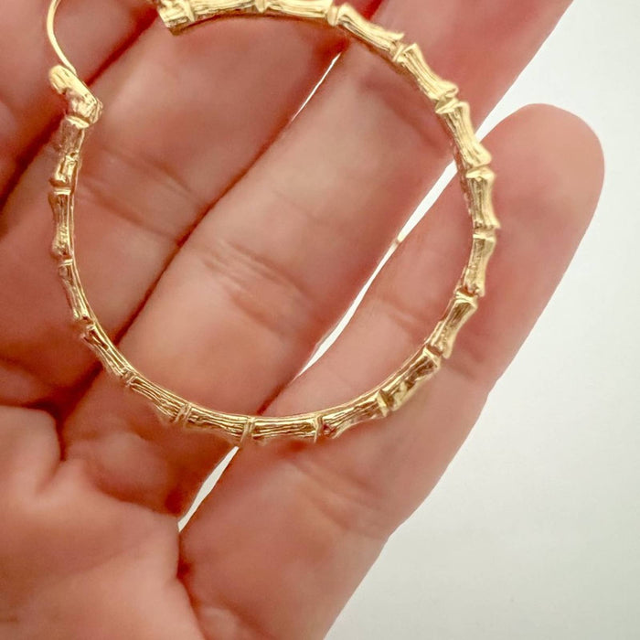 18k Yellow Gold Bamboo Hoop Earrings