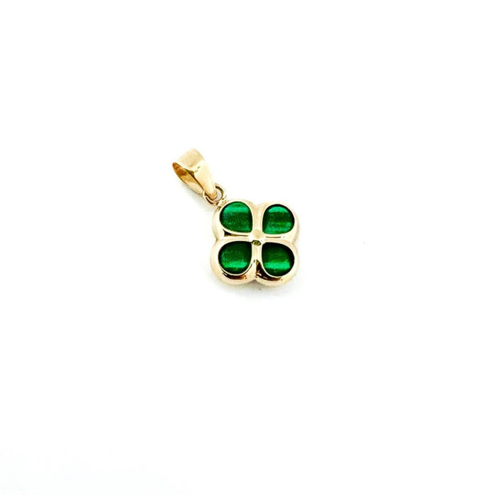 Puffed Lucky Clover Leaf Charm Pendant 14K Yellow Gold