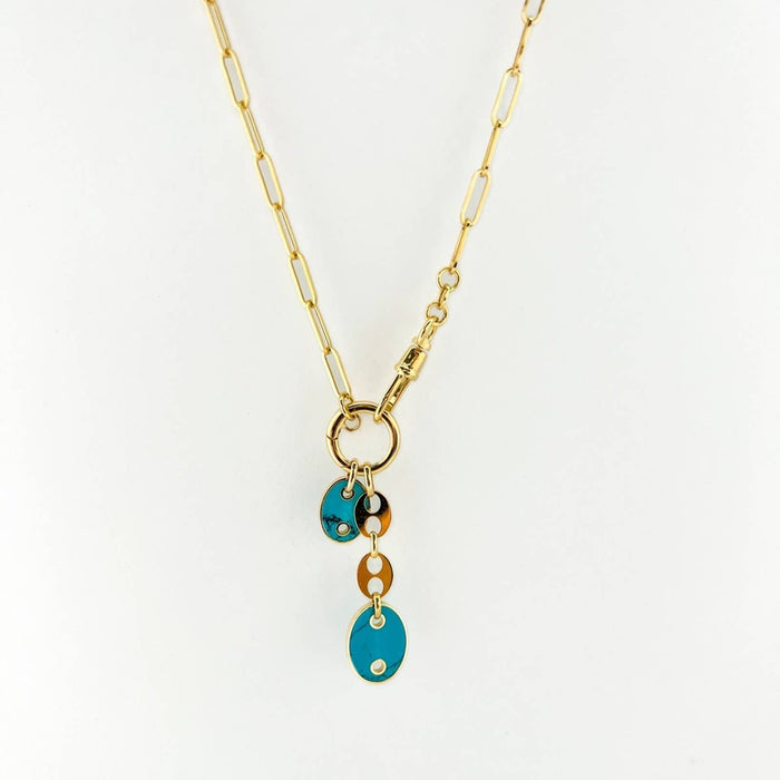 Turquoise Mariner Multifunctional Paperclip Necklace 14K Yellow Gold