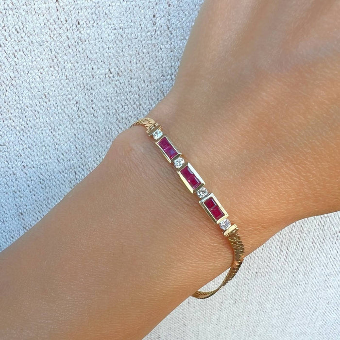 Vintage Ruby and Diamond Bracelet 14k Yellow Gold