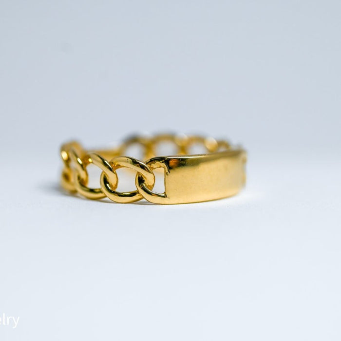 Curb Link Plate Ring 14K Yellow Gold