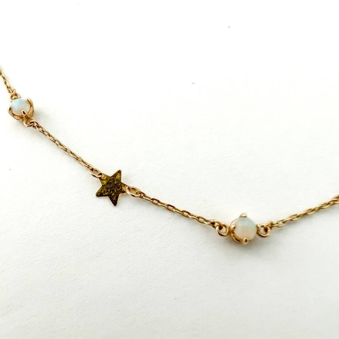 Star and Opal Station Chocker Necklace 14K Yellow Gold