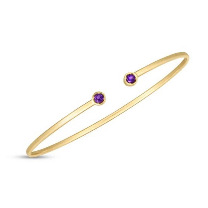 14K Yellow Gold Gemstone Open Cuff Bangle