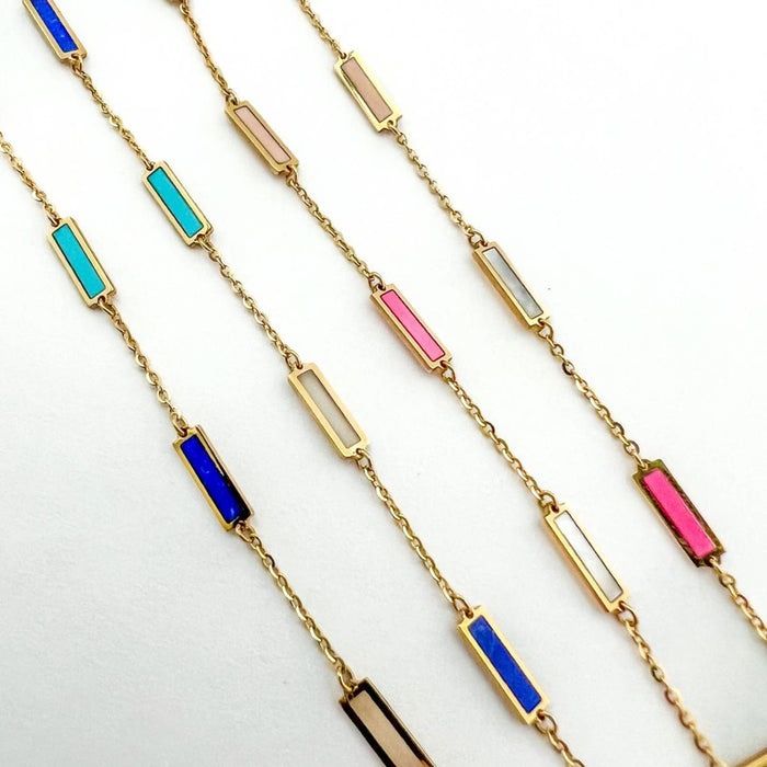 Inlay Alternate Color Bar Necklace 14K Yellow Gold