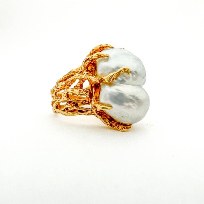 1970s Baroque South Sea Pearl 18K Yellow Gold Ring