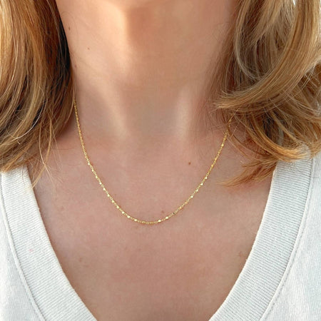 14k Yellow Gold Solid Square Bead Chain Necklace