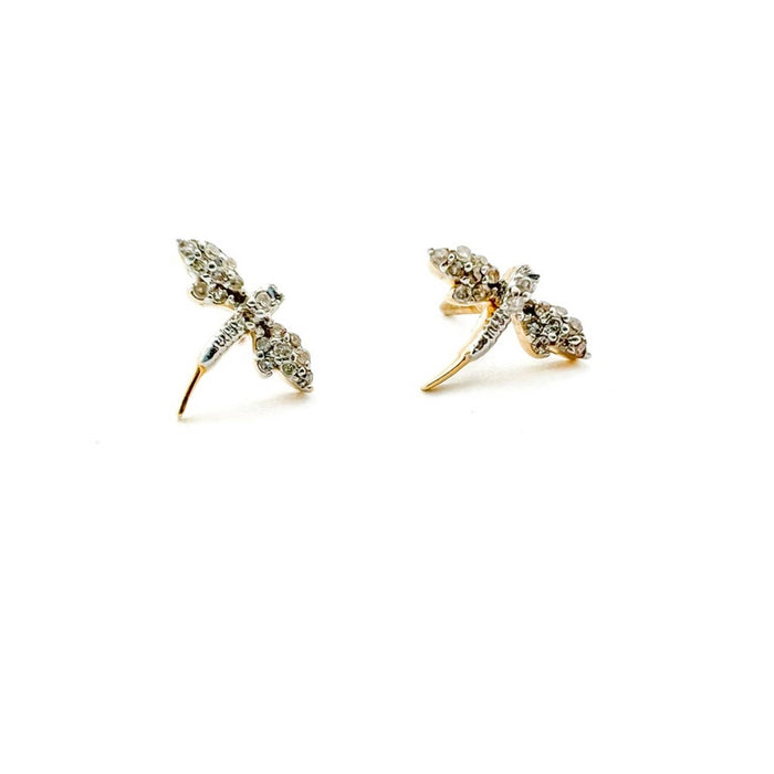 14K Yellow Gold Diamond Dragonfly Stud Earrings